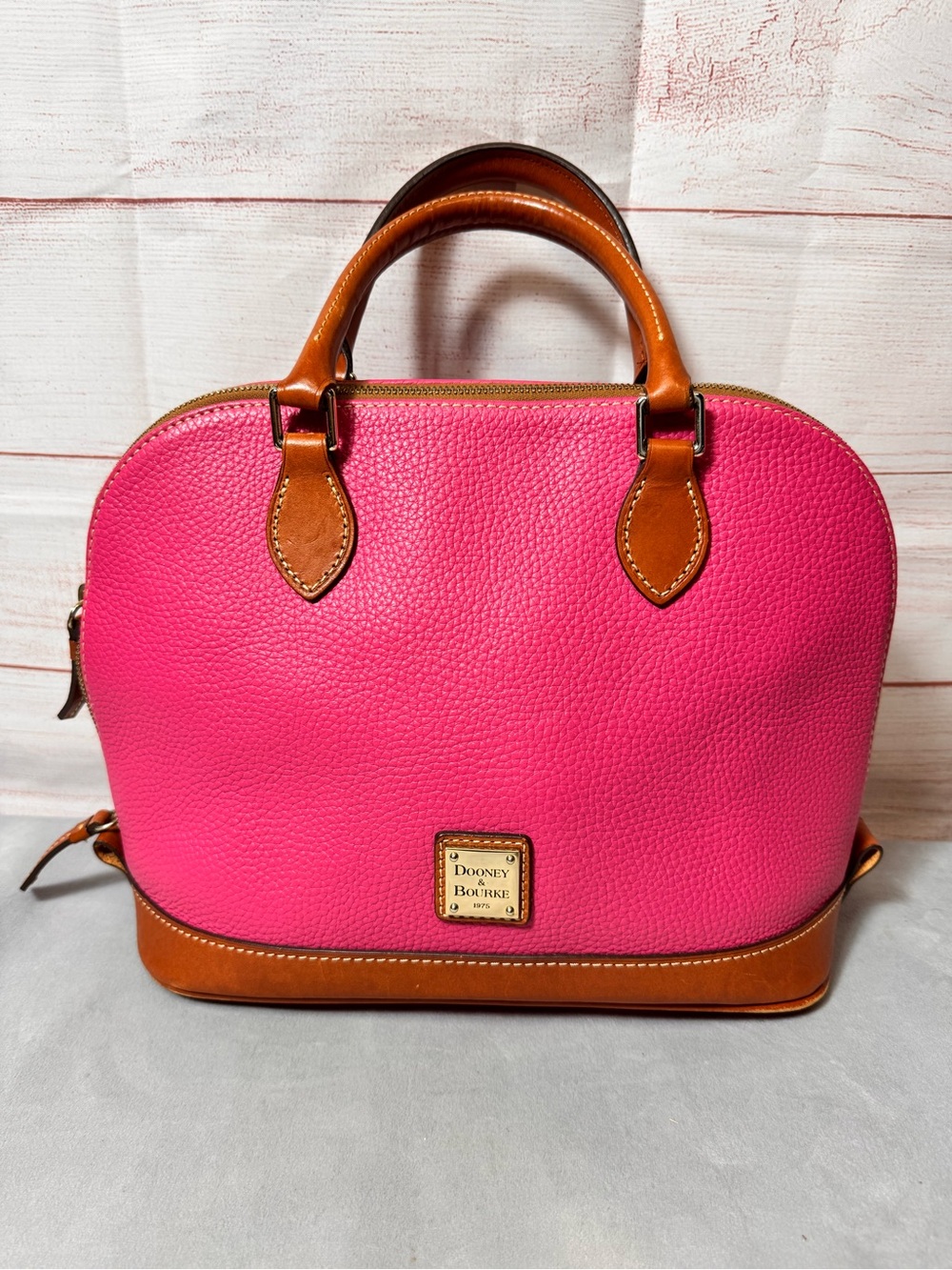 Dooney & Bourke Hot Pink Leather Satchel with Tan Trim